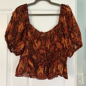 Ulla Johnson Sz 16 Rust Multi Print Puff Sleeve Peasant Top